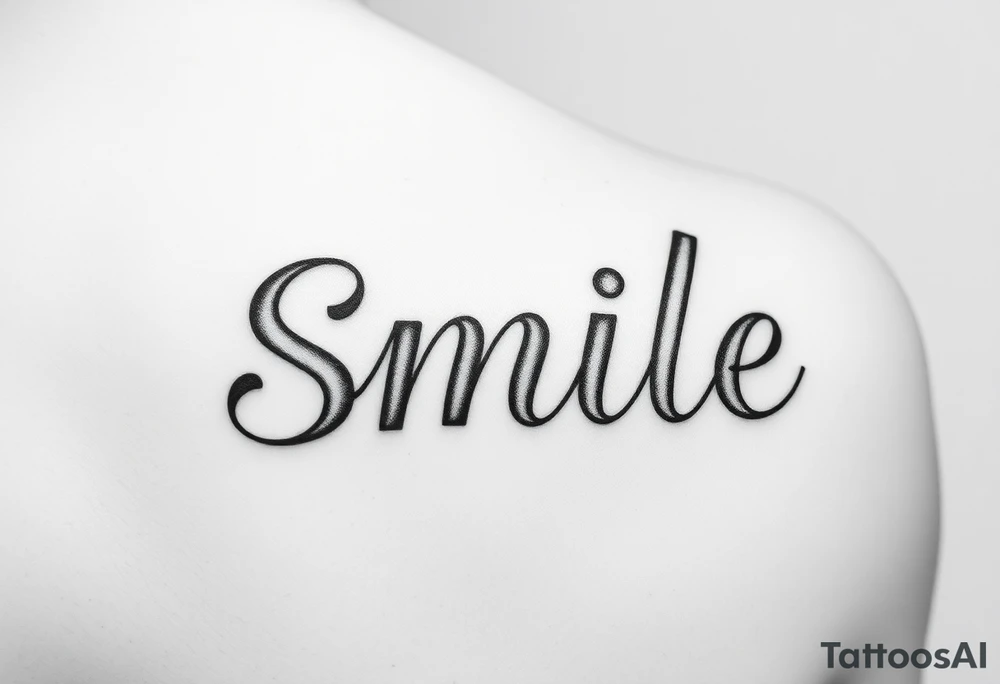The word smile on the back of elbow tattoo idea