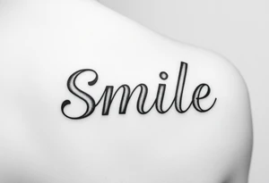 The word smile on the back of elbow tattoo idea