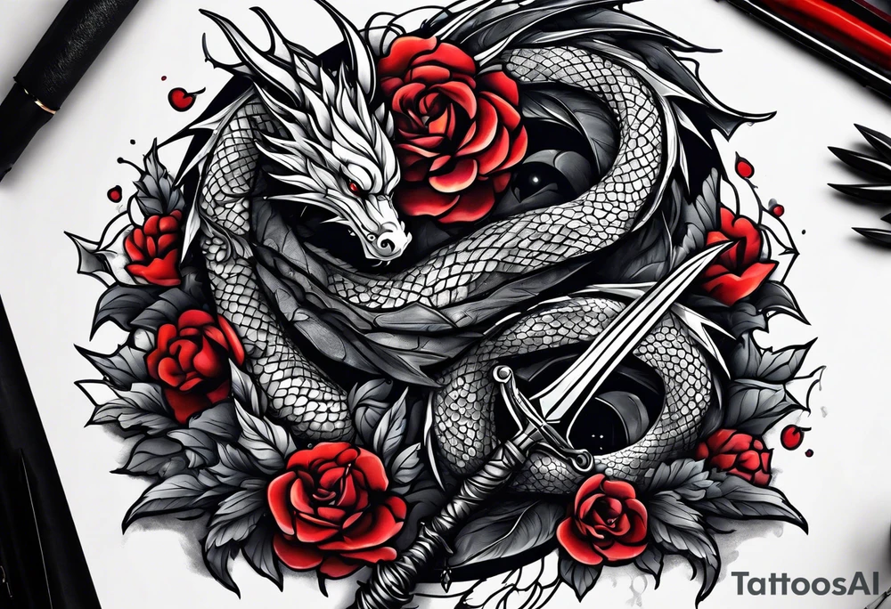 show me a tattoo design where there is a sword and a dragon wrapped around it tattoo idea