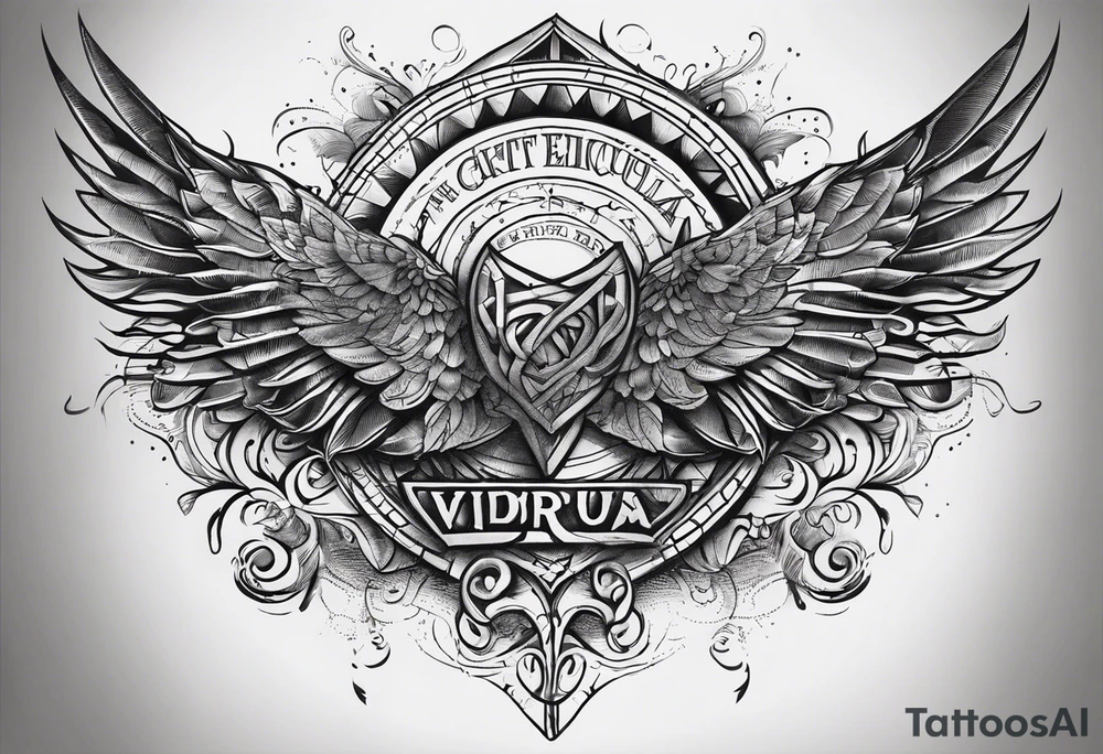 The text vincit pericula virtus large on back tattoo idea The text vincit pericula virtus large on back tattoo idea