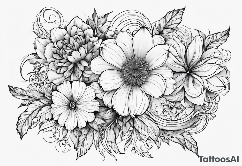 Abstract Chery flovers in blue line tattoo idea