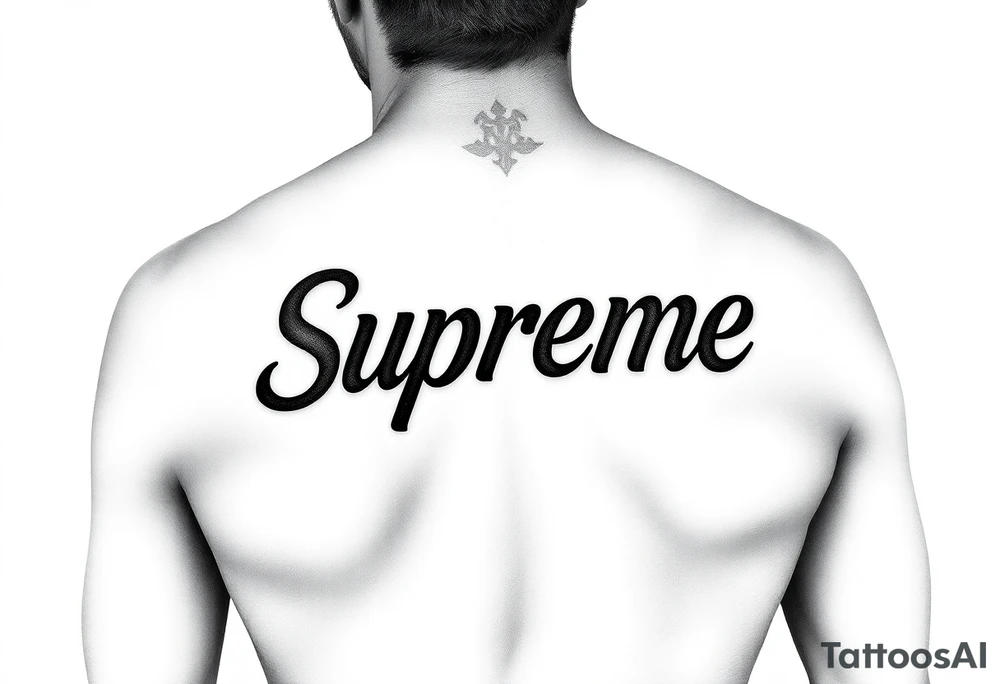 The Supreme high Brand logo I want it to be a reverse tramp stamp or it kind of above my bladder. It is a cover-up so I need to be dark and also filled in and the there could be no skin space colors OK but I have a huge  bad tat ther eso Itshould be pretty big. tattoo idea