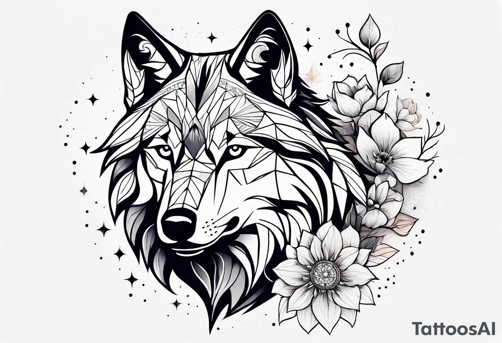 Constellation, animal wolf snow , géométric , flower tattoo idea