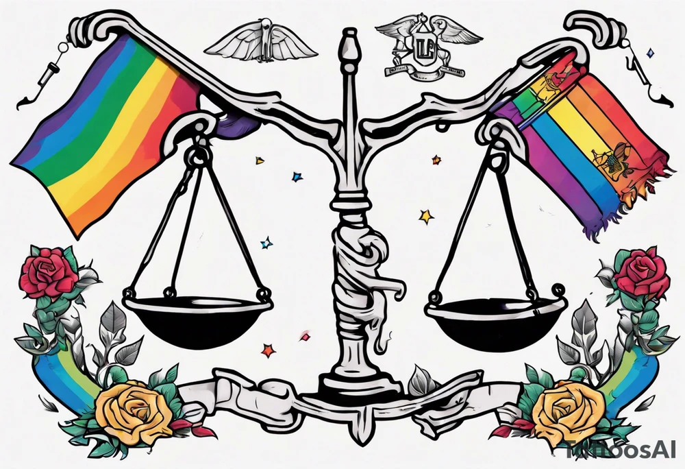Massachusetts outline in pride colors with a Libra sign tattoo idea