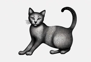 Design a simple outline tattoo of a cat stretching, embodying grace and flexibility, perfect for a subtle yet expressive design tattoo idea