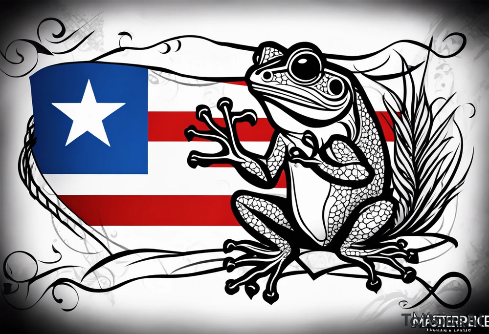 Puerto Rican tattoo with coqui wearing a Puerto Rican flag with the colors fading into black and white tattoo idea