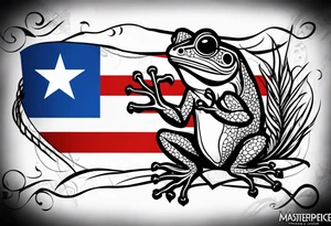 Puerto Rican tattoo with coqui wearing a Puerto Rican flag with the colors fading into black and white tattoo idea