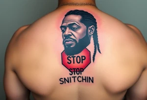 mac dre  with a stop sign that says STOP SNITCHING tattoo idea