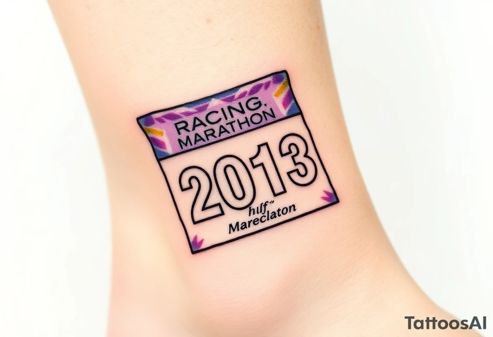 Racing half marathon bib 2013 purple and gold running safety pins running tattoo idea