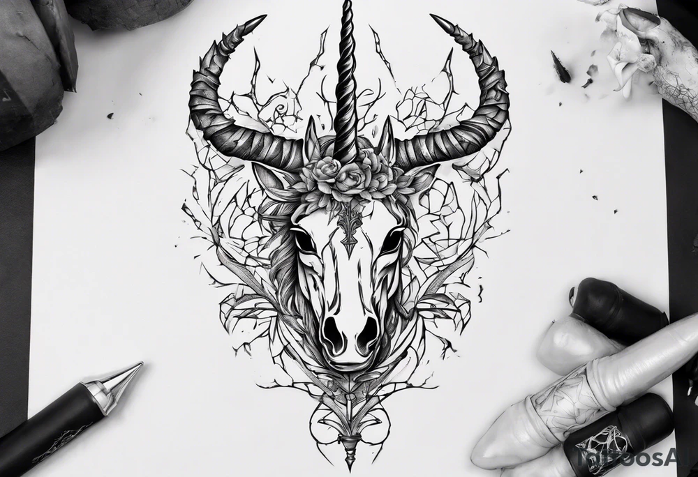 Shattered chalice unicorn horn tattoo idea