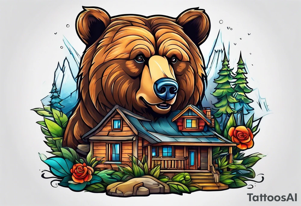 bear building a house tattoo idea