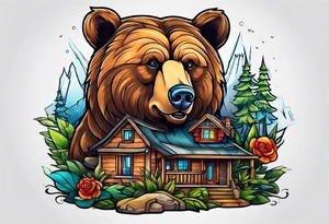 bear building a house tattoo idea