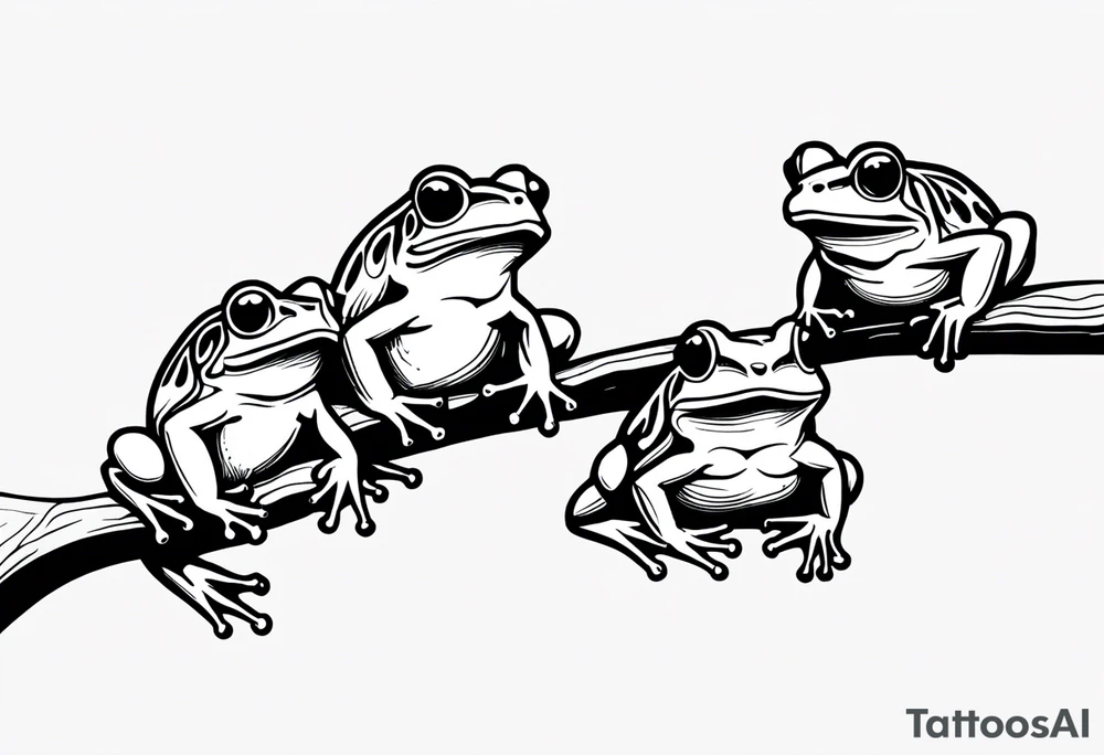 3 frogs on a branch tattoo idea