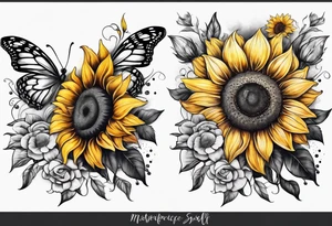 Sunflower and butterfly leg sleeve tattoo idea