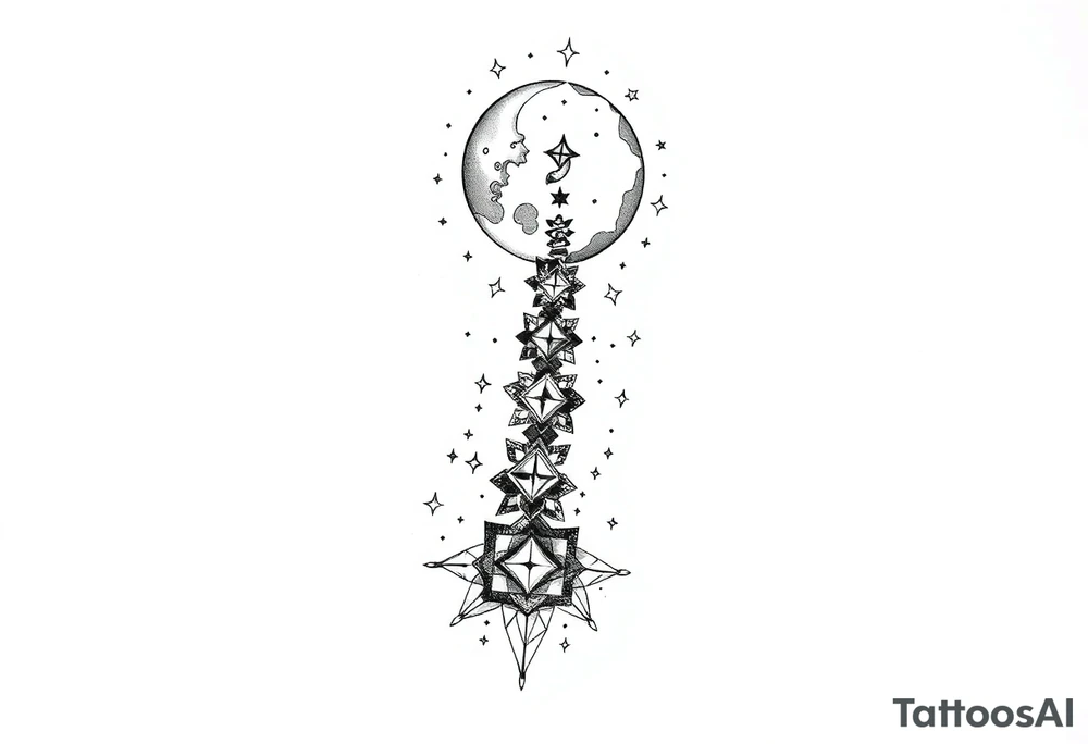 things to add on to a spine tattoo with moon and stars tattoo idea