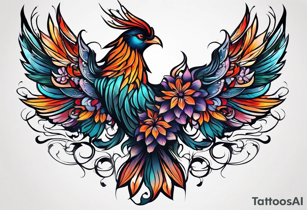Phoenix flower tattoo idea