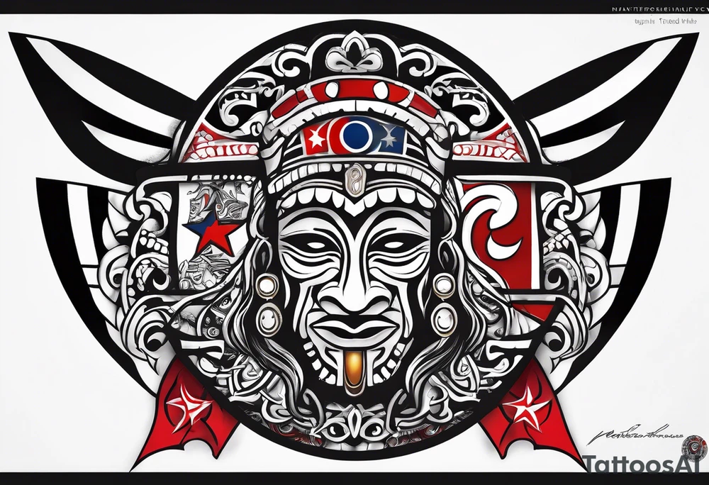 Taino tribal art with the Puerto Rico, U.S. Virgin Islands, and Trinidad flags. tattoo idea