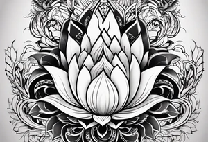 one vertical tattoo that combines lotus flower, phoenix and helix, strength and resilience symbols tattoo idea