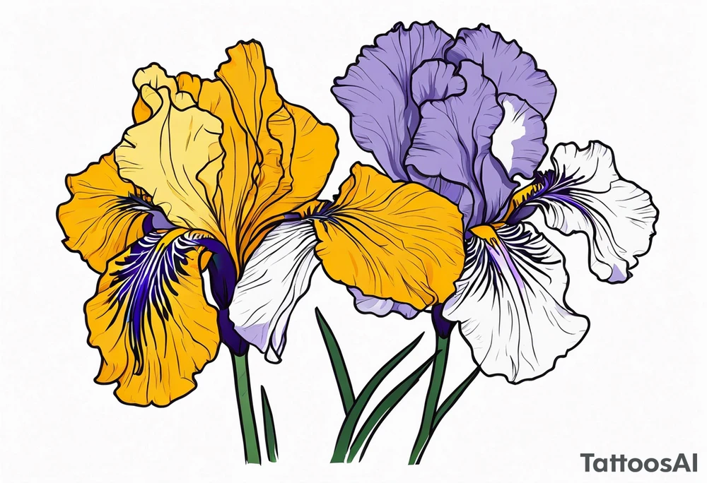 Iris and marigold flower together tattoo idea