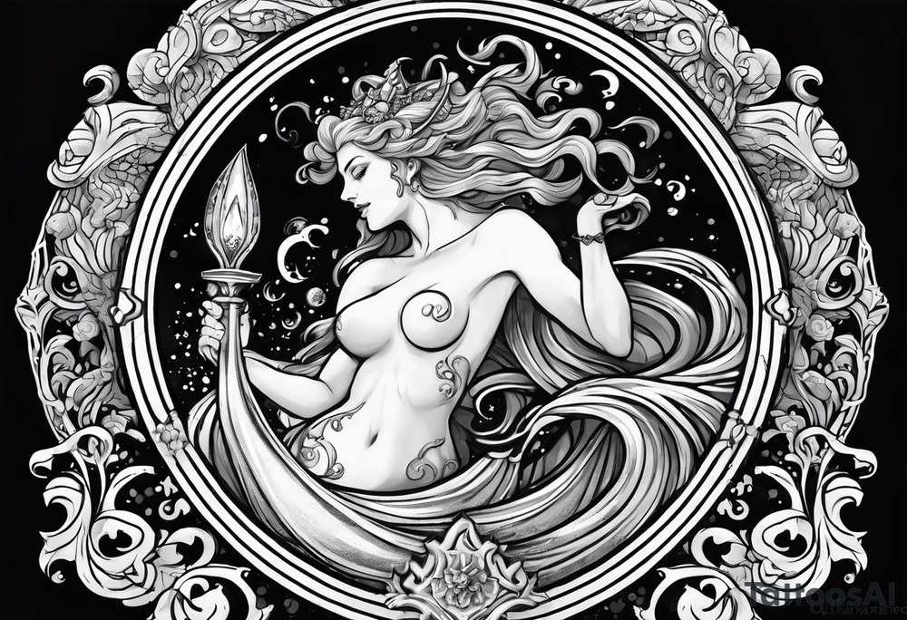 Aquarius water bearer, monster. With a gothic frame and mythological creatures. tattoo idea Aquarius water bearer, monster. With a gothic frame and mythological creatures. tattoo idea