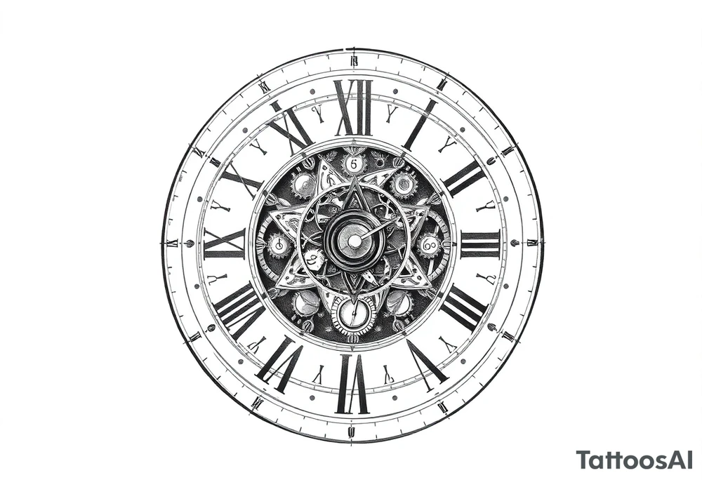 vintage roman numerals within ornate clockwork mechanism tattoo idea