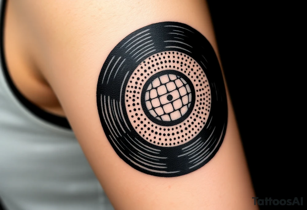 vinyl record and disco ball tattoo idea