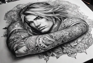 fool sleeve, broken sword, battlefield tattoo idea