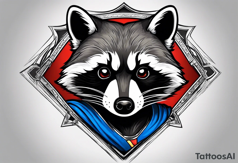 raccoon wearing a Superman t-shirt tattoo idea