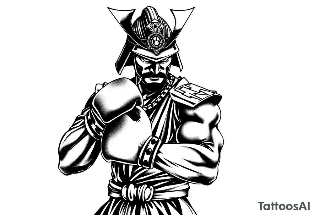 noble samurai warrior silhouette at sunset with boxing gloves tattoo idea