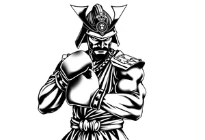 noble samurai warrior silhouette at sunset with boxing gloves tattoo idea