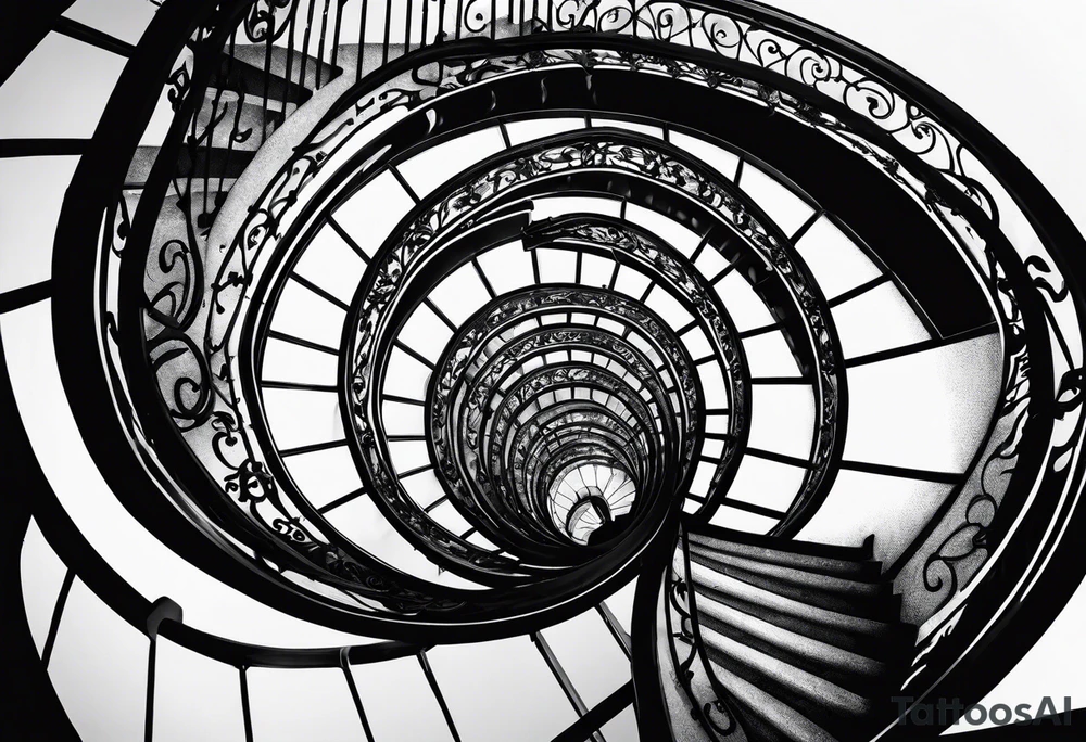 Man walking up a Deteriorating spiral stair case with falling steps tattoo idea Man walking up a Deteriorating spiral stair case with falling steps tattoo idea