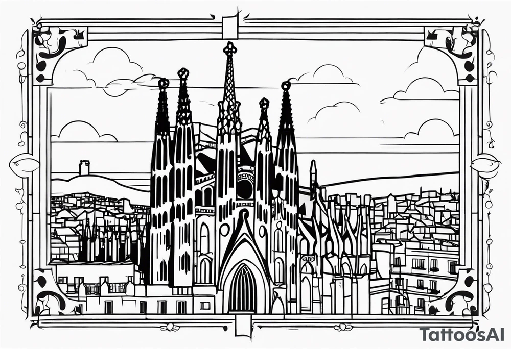 Simple design representing Barcelona gothic quarter tattoo idea