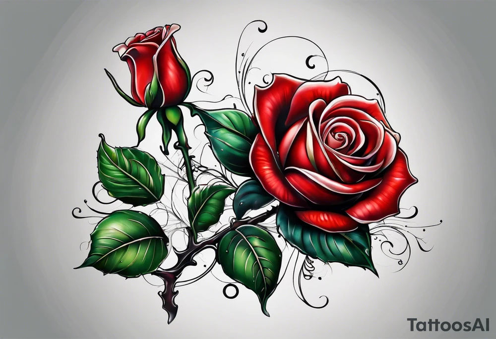 Red rose with seashell and pearls tattoo idea