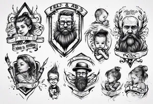 Father and kids tattoo with names of kids tattoo idea