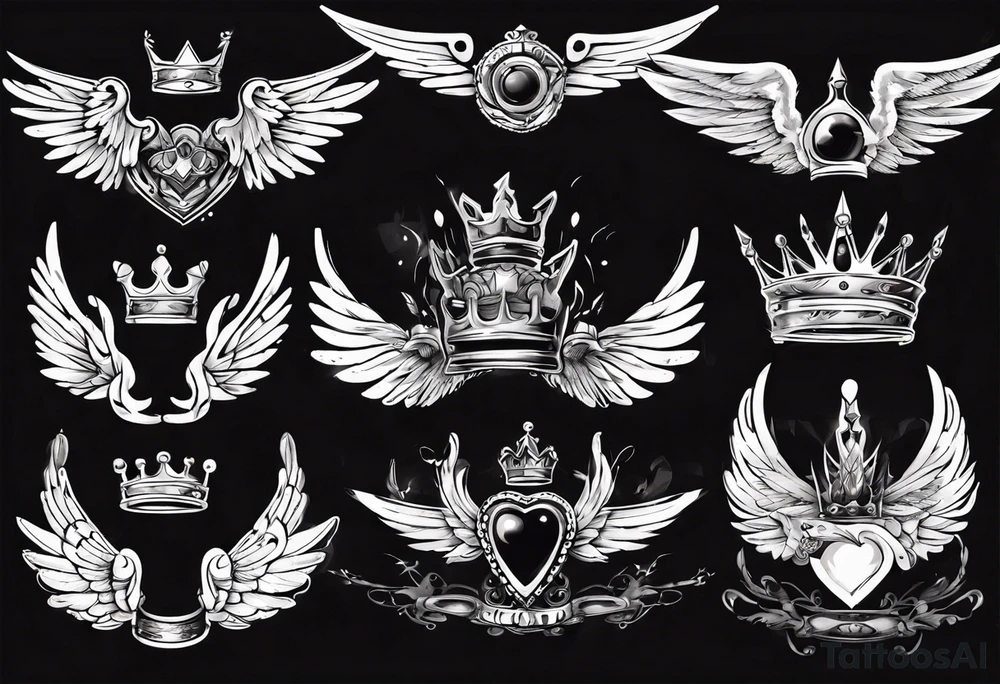 wings and crown tattoo idea