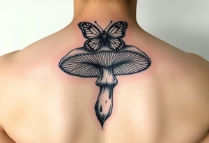 mushroom with butterlys above it tattoo idea