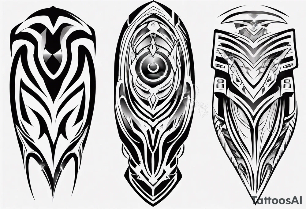 Futuristic leg armor tattoo idea