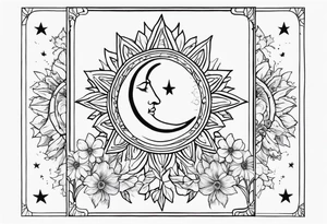 Tarot card whimsy, floral, sun star moon tattoo idea