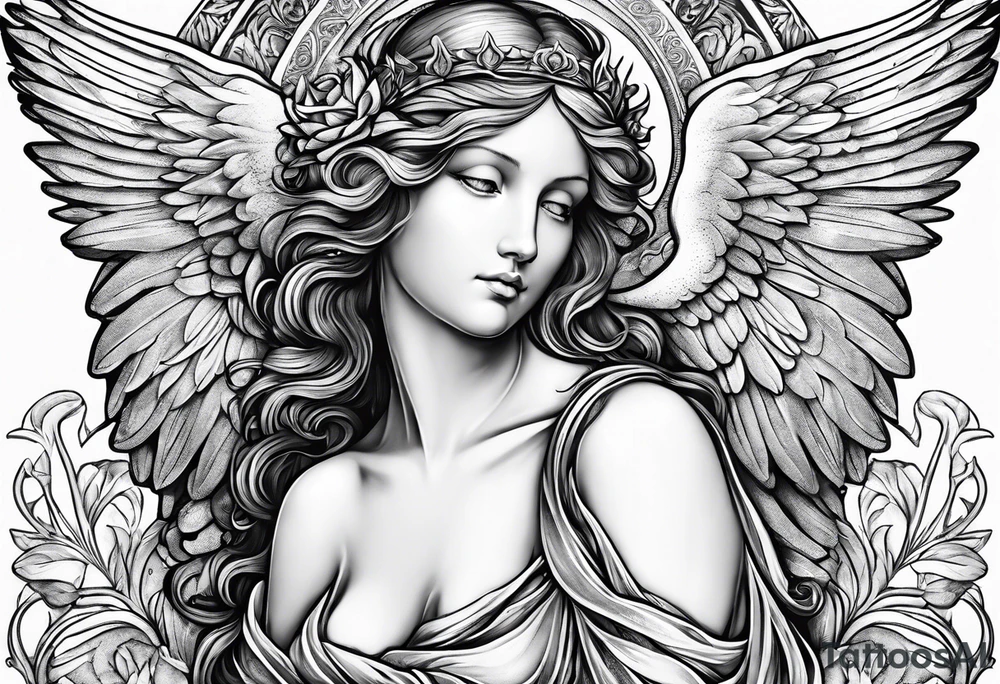 Angel with a Dove and Leonaro Da vinci tattoo idea