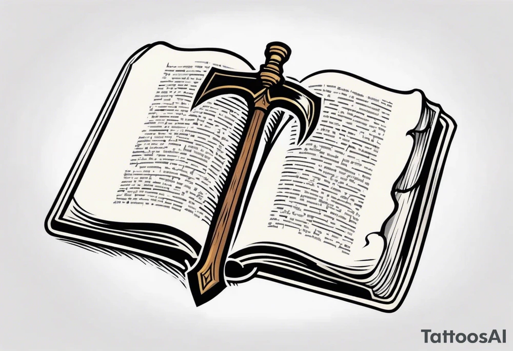An opened bible with a battle Axe tattoo idea