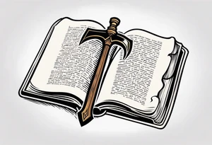 An opened bible with a battle Axe tattoo idea
