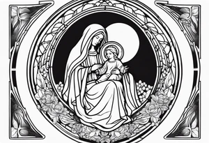Virgin Mary in a modern Blackwork style tattoo idea