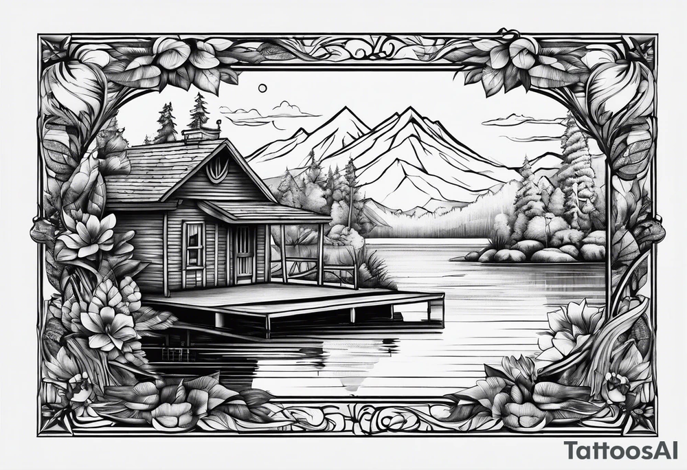 Lake view with wharf tattoo idea