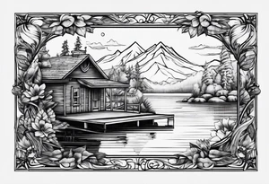 Lake view with wharf tattoo idea