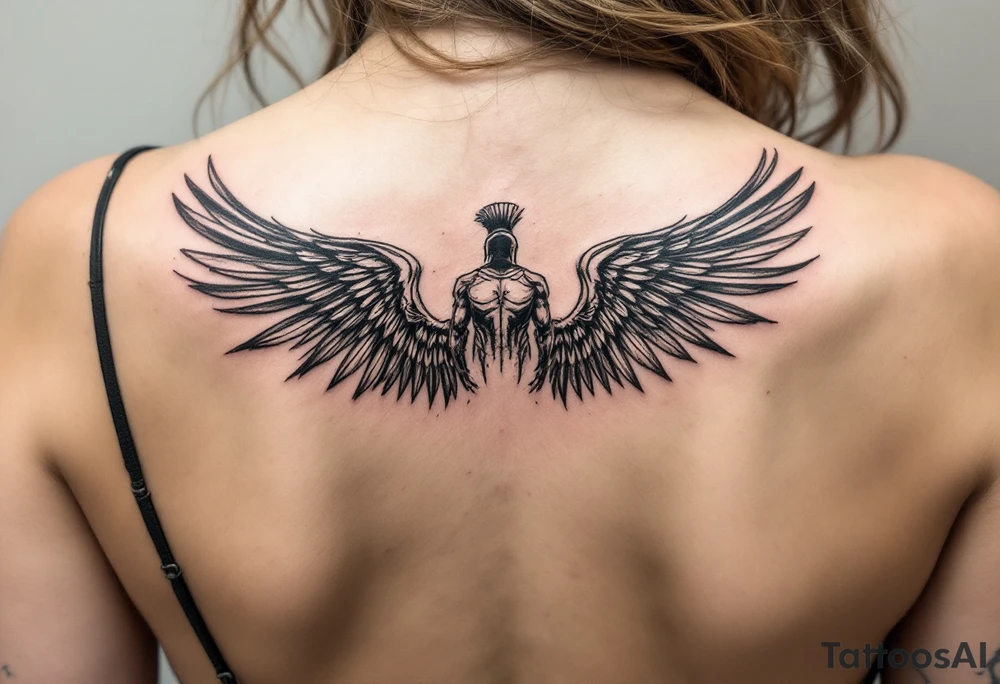 forearm tattoo of a spartan warrior with angel wings tattoo idea