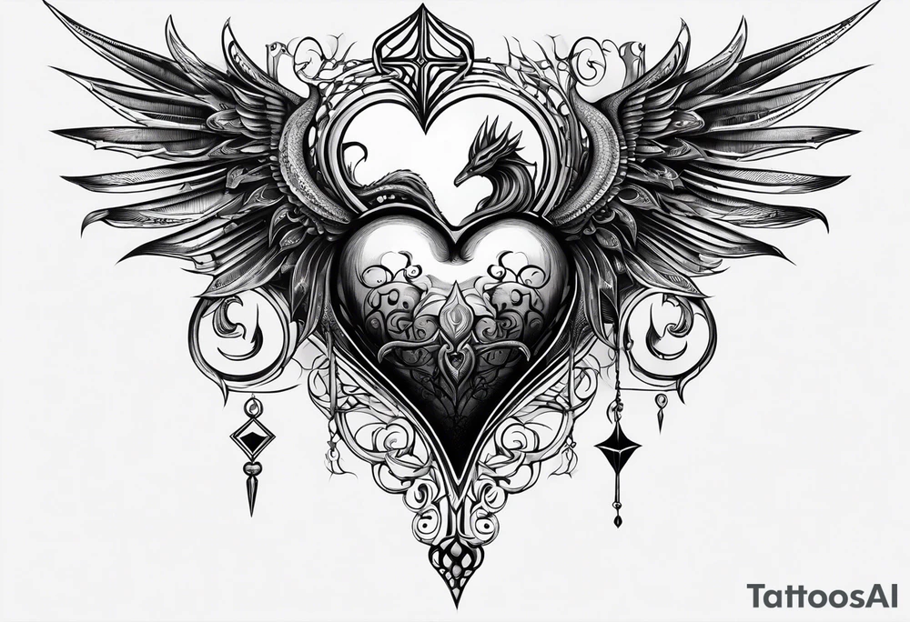 Long tattoo for arm. Lovecraftian creature, protecting a heart. Ctulhu. tattoo idea