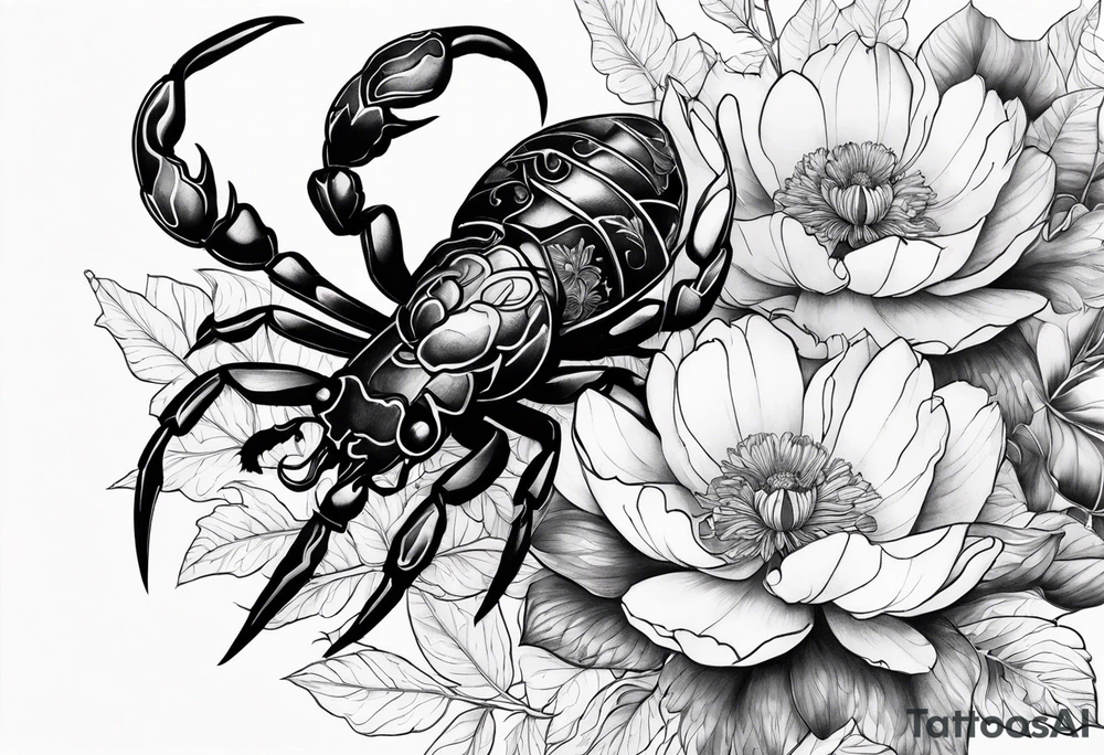 Scorpion and peony flower tattoo idea