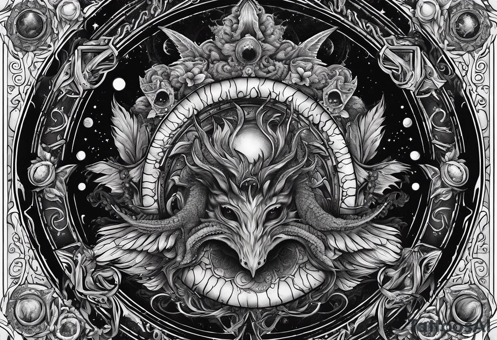 Beautiful Eldridge horror creature, astrology scene tattoo idea
