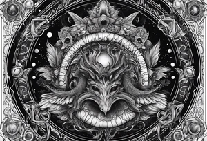 Beautiful Eldridge horror creature, astrology scene tattoo idea
