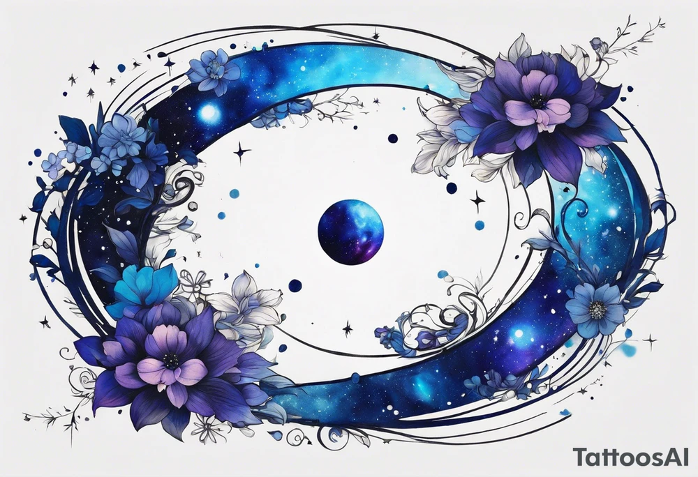 I want a Galaxy spyral tattoo the ones that look like an s shape because they are spinning so fast I want it in all blue but different shades of blue and it will be on my ass cheek so make it cute and conples and very aesthetic NOT a flower or women tattoo idea